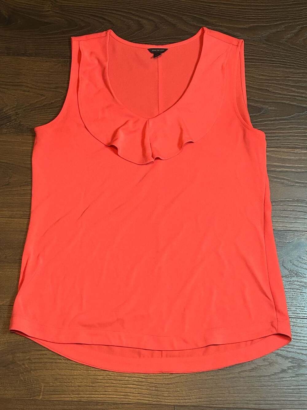 Ann Taylor Coral Ruffle Front Sleeveless Tank Top